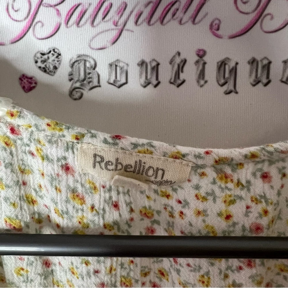 Rebellion dress Cream Puff Sleeve Mini Sundress floral flowers yellow flowy - Picture 5 of 6